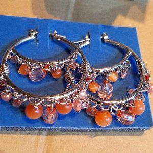 Colorful Orange Hoop Earrings NIB